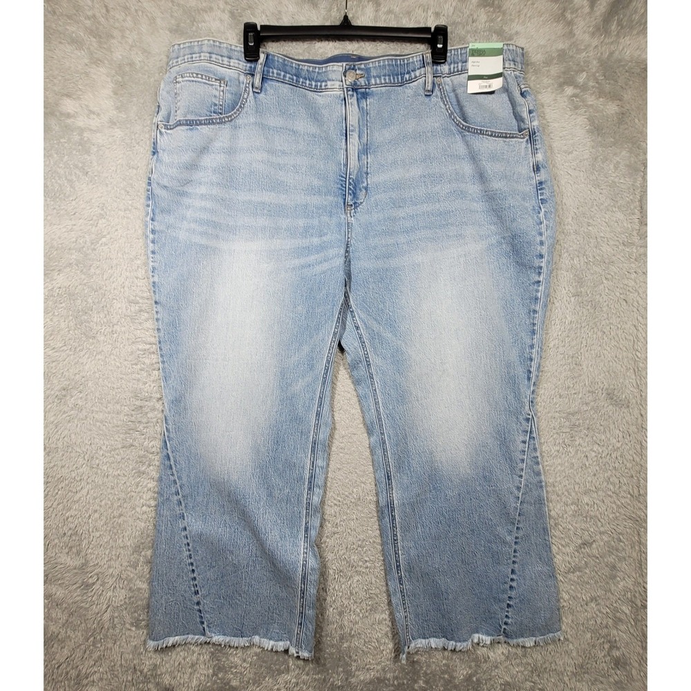 Terra & Sky Womens 28W High Rise Flare Jeans Light Wash Raw Hem Plus Size NEW